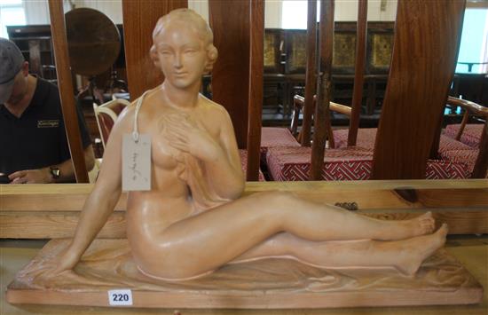 H. Bargas. A terracotta figure of a seated female nude, 25.5in.